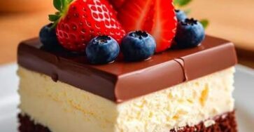 Triple chocolate mousse cake with berries