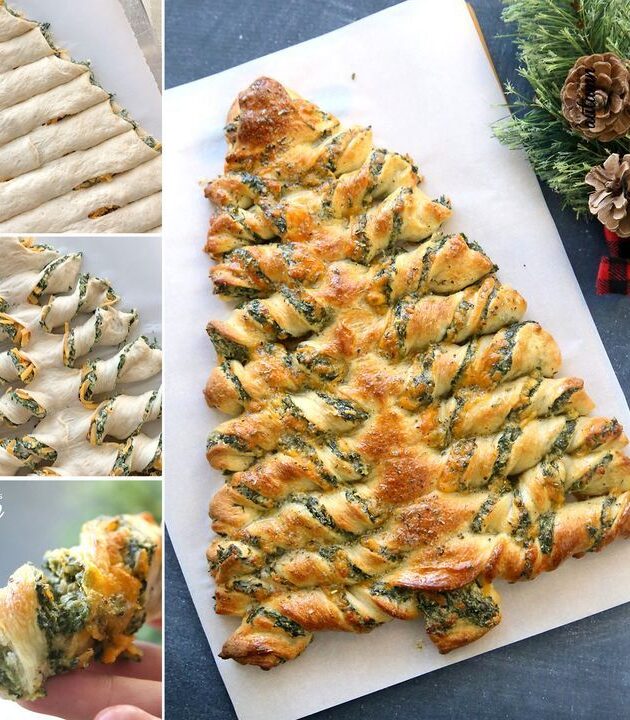 Christmas Tree Spinach Dip Breadsticks