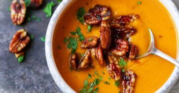 Creamy Carrot Soup With Caramelized Pecans