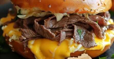 Hearty Steak, Egg, And Cheese Bagel