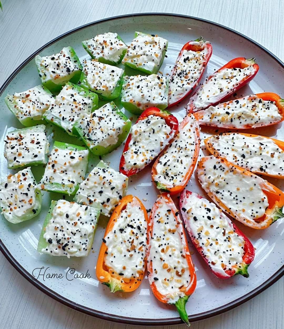 Mini Peppers And Cucumber Bites With Cream