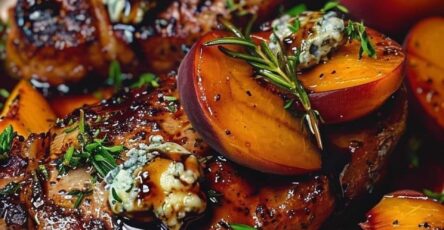 Balsamic Peach Pork Chops With Blue Cheese