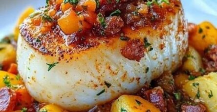 Cod Back With Chorizo Cream And Mashed Potatoes