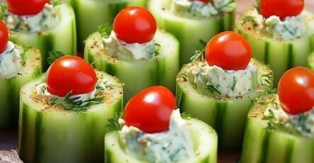 Cucumber Bites With Herb Cream Cheese And Cherry Tomatoes