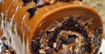Gooey Chocolate Caramel Turtle Cake Roll