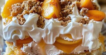 Heavenly Summer Peach Cobbler Poke Cake