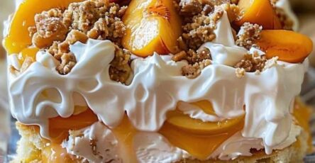Heavenly Summer Peach Cobbler Poke Cake