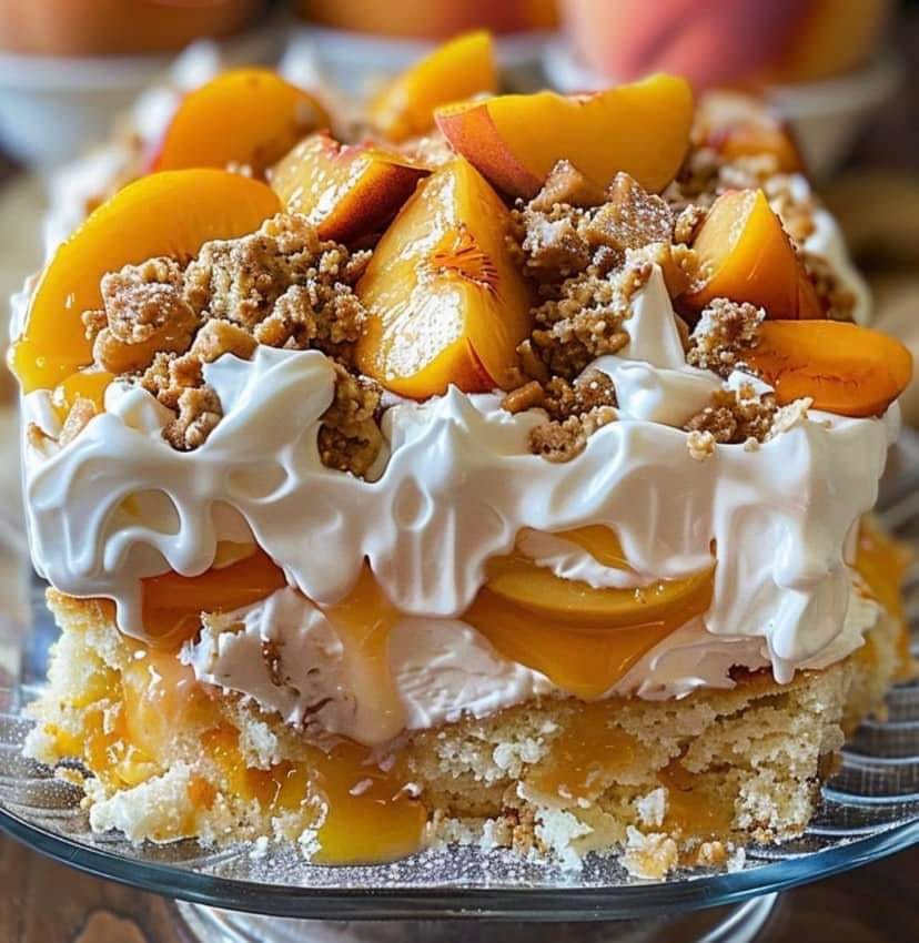 Heavenly Summer Peach Cobbler Poke Cake