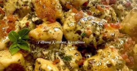 Homemade Gnocchi In A Creamy Bacon Pesto Sauce