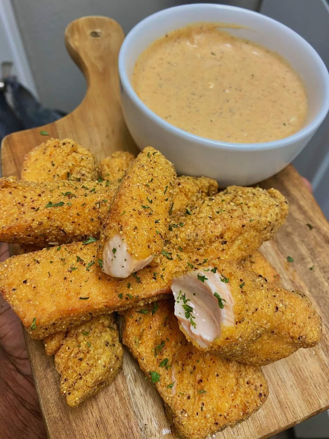 Ried Lemon Pepper Salmon Sticks With Old Bay Blue Cheese