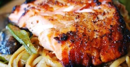 Salmon With Noodles Mushrooms Ans Sriracha