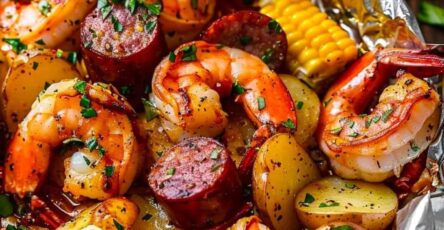 Shrimp Corn Potatoes And Smoked Sausage With Flavorful Seasonings