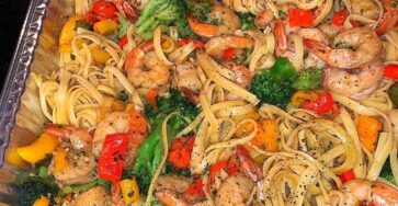 Cajun shrimp pasta with lemon and veggies