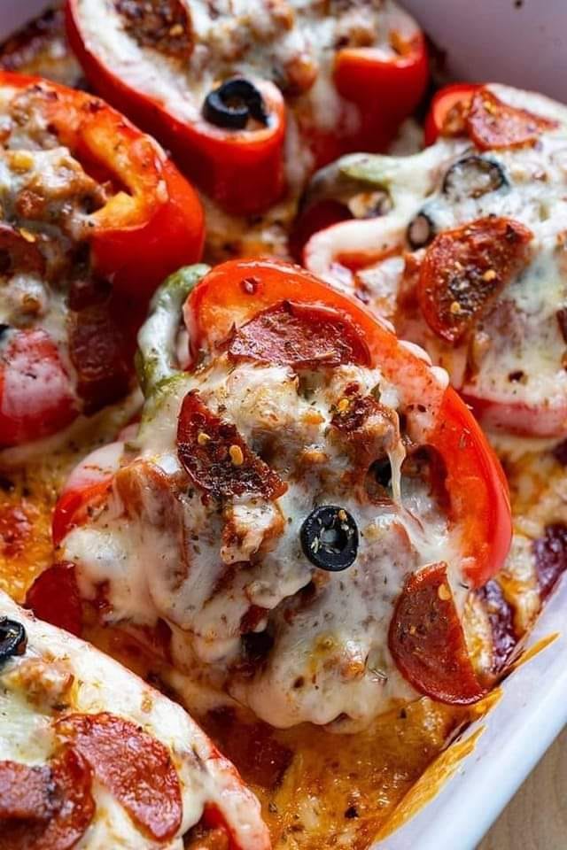 Meat lovers pizza stuffed peppers