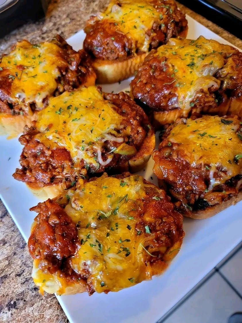 Open face garlic toast sloppy joes