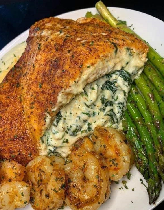 Creamy cejun stuffed salmon