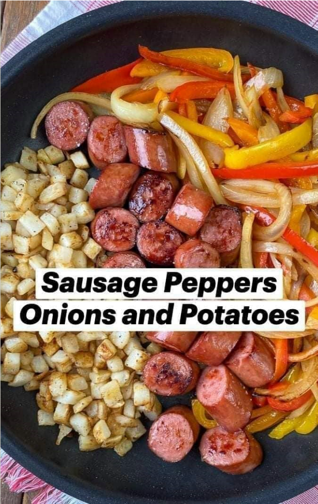 Smoked sausage, peppers, onions & potatoes skillet