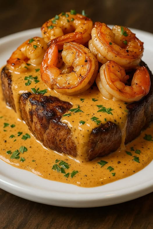 Garlic cream steak & shrimp