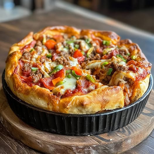Stuffed deep dish pizza pie